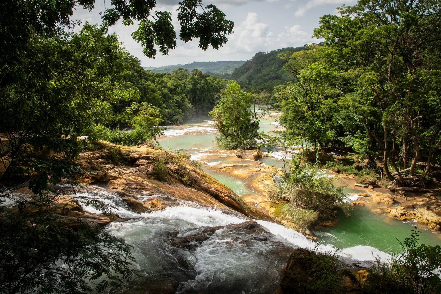 Cascate e fiume turchese immersi nella foresta
